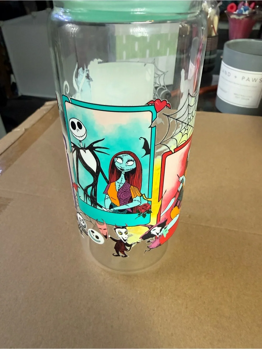 The Nightmare Before Christmas Jack Skellington Glass with acrylic Aqua Lid